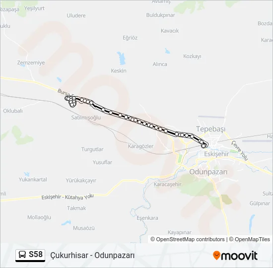 S58 otobüs Hattı Haritası