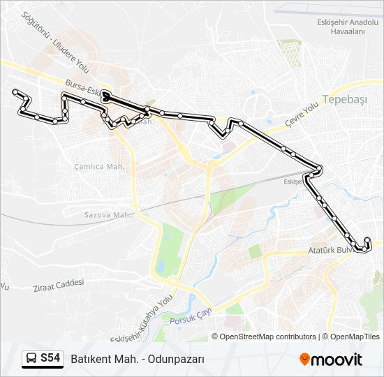 S54 otobüs Hattı Haritası