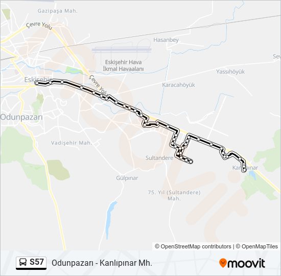 S57 otobüs Hattı Haritası