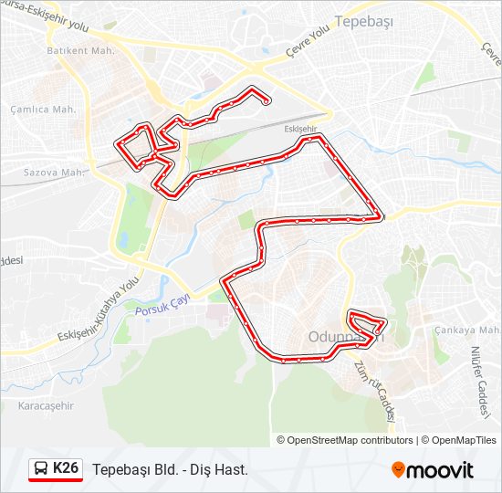 K26 bus Line Map