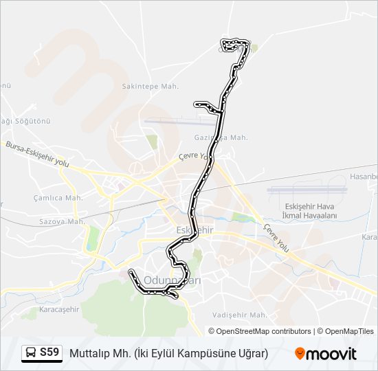 S59 otobüs Hattı Haritası