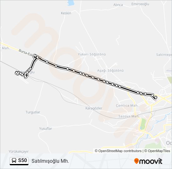 S50 otobüs Hattı Haritası