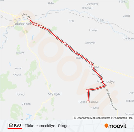 K93 otobüs Hattı Haritası