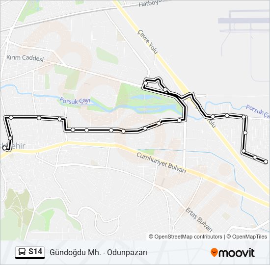S14 otobüs Hattı Haritası