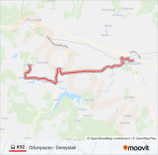 K92 otobüs Hattı Haritası