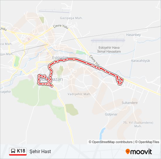 K18 otobüs Hattı Haritası