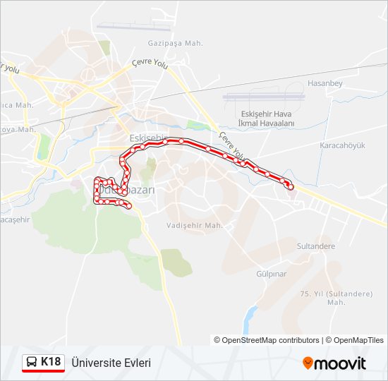 K18 otobüs Hattı Haritası