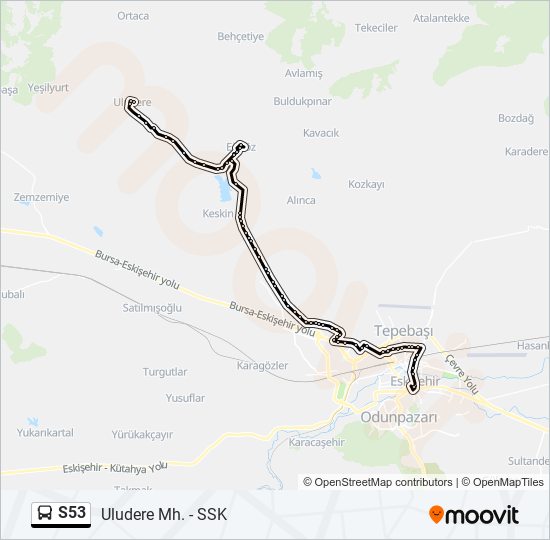 S53 otobüs Hattı Haritası