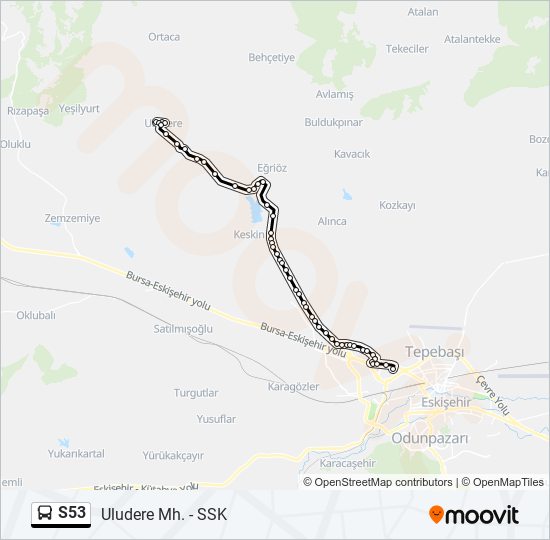 S53 otobüs Hattı Haritası