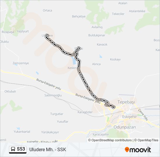 S53 otobüs Hattı Haritası