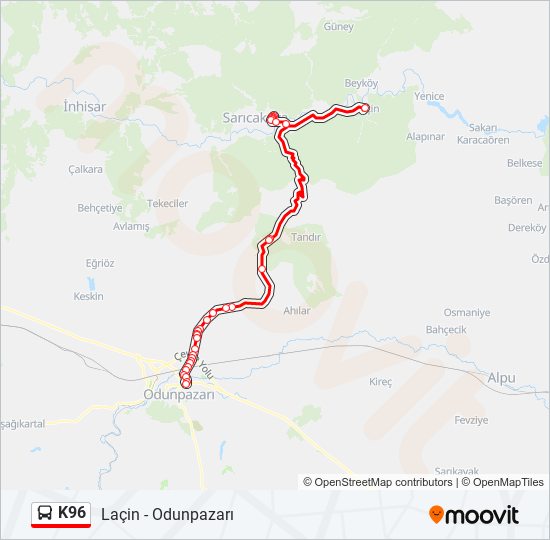 K96 otobüs Hattı Haritası