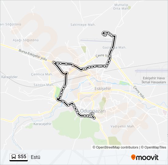 S55 otobüs Hattı Haritası