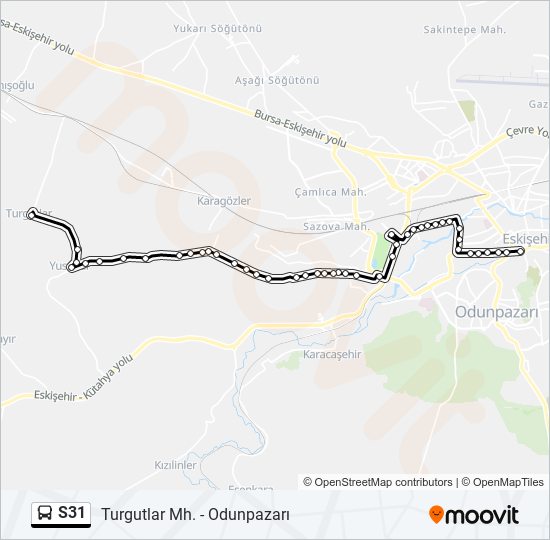 S31 otobüs Hattı Haritası