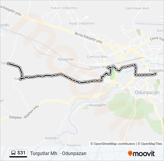 S31 otobüs Hattı Haritası