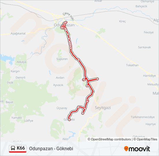 K66 otobüs Hattı Haritası