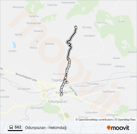 S62 otobüs Hattı Haritası