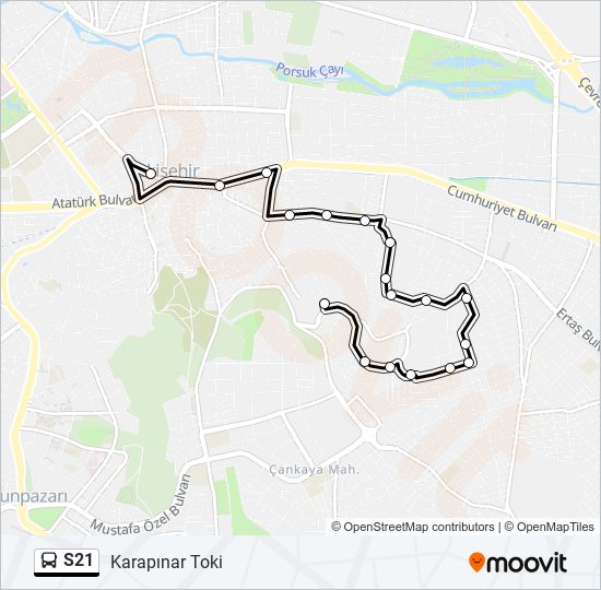 S21 otobüs Hattı Haritası