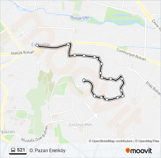 S21 otobüs Hattı Haritası
