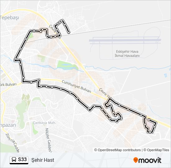 S33 otobüs Hattı Haritası