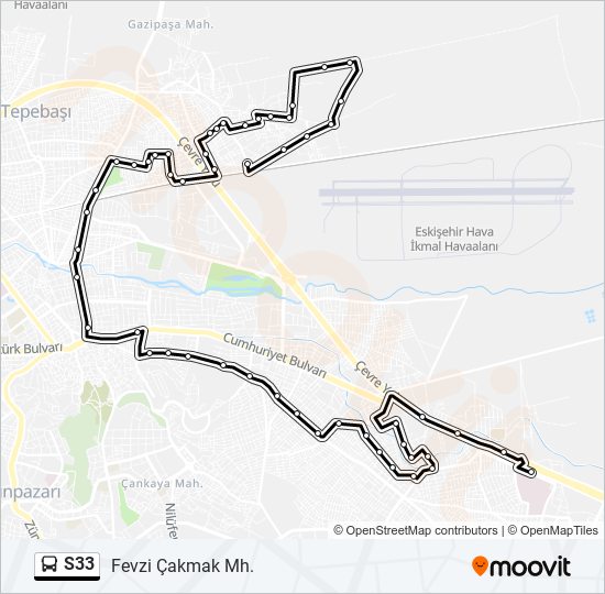 S33 otobüs Hattı Haritası