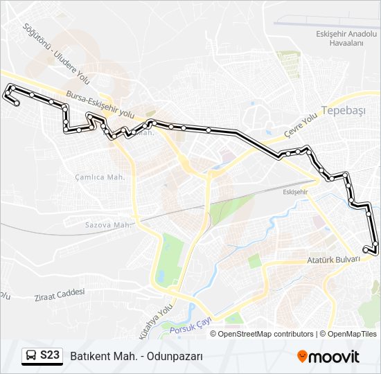 S23 otobüs Hattı Haritası