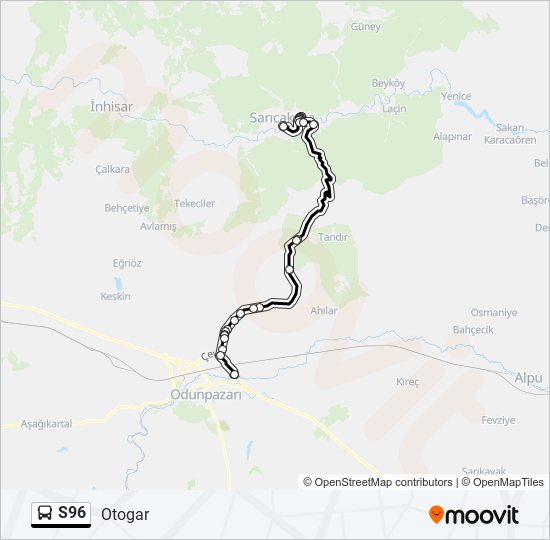 S96 otobüs Hattı Haritası