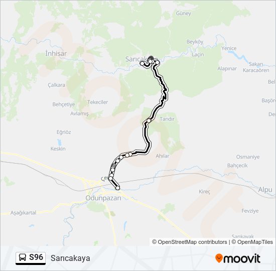 S96 otobüs Hattı Haritası