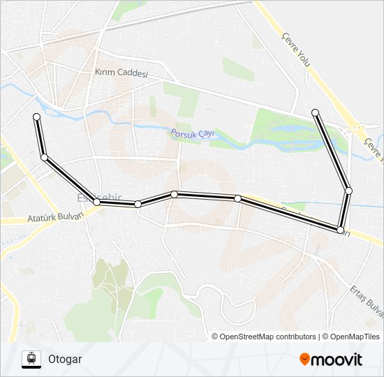 ÇARŞI - OTOGAR tramvay Hattı Haritası