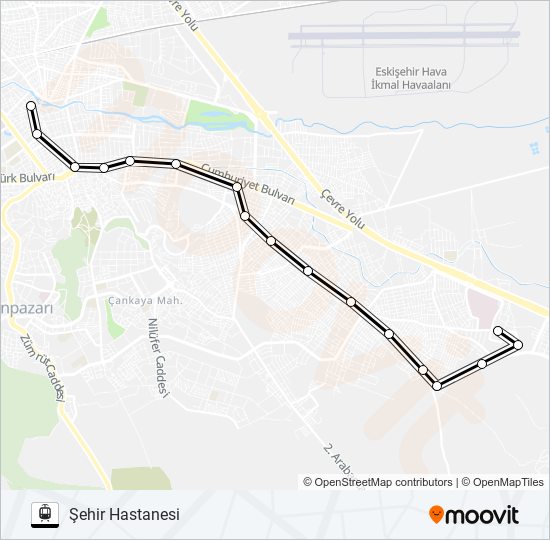 ÇARŞI - ŞEHIR HASTANESI tramvay Hattı Haritası