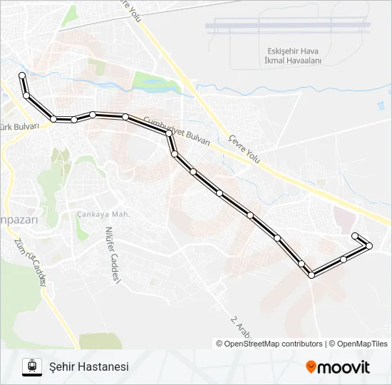 ÇARŞI - ŞEHIR HASTANESI Light Rail Line Map