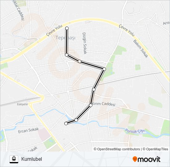 ÇARŞI - OPERA - KUMLUBEL tramvay Hattı Haritası