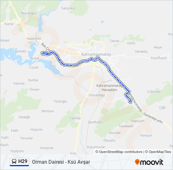 H29 otobüs Hattı Haritası