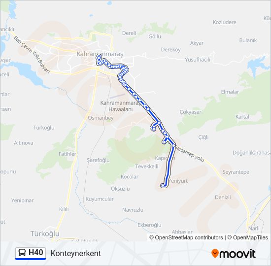 H40 otobüs Hattı Haritası