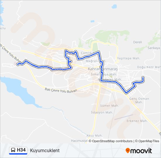 H34 otobüs Hattı Haritası