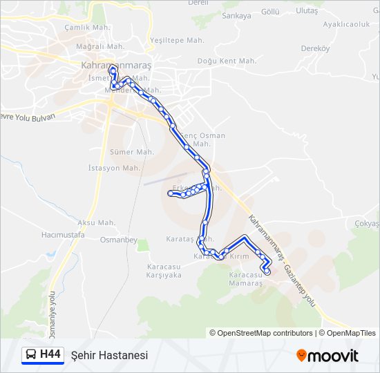 H44 otobüs Hattı Haritası