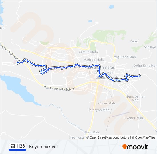 H28 otobüs Hattı Haritası