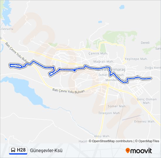 H28 otobüs Hattı Haritası