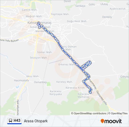 H43 otobüs Hattı Haritası
