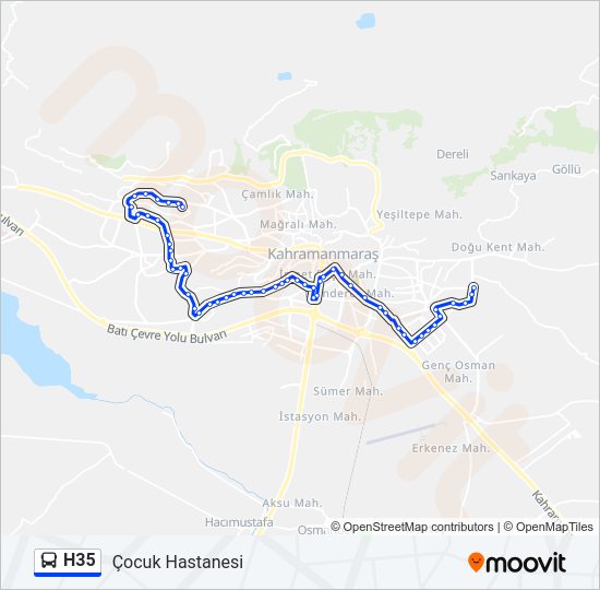 H35 otobüs Hattı Haritası