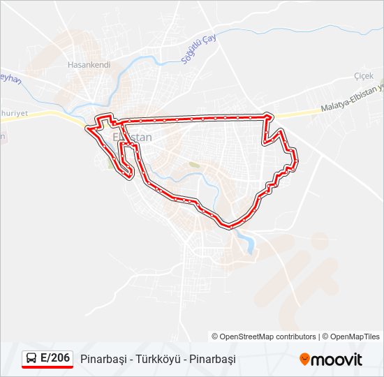 E/206 otobüs Hattı Haritası
