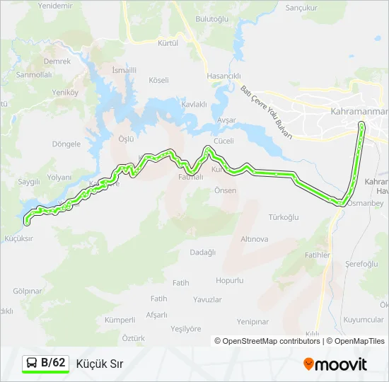 B/62 Bus Line Map