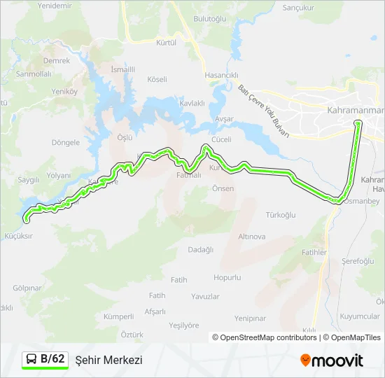 B/62 Bus Line Map