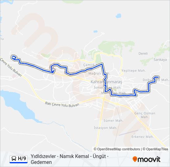 H/9 otobüs Hattı Haritası