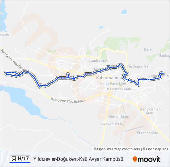 H/17 otobüs Hattı Haritası