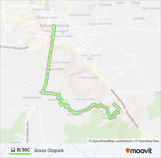 B/30C otobüs Hattı Haritası