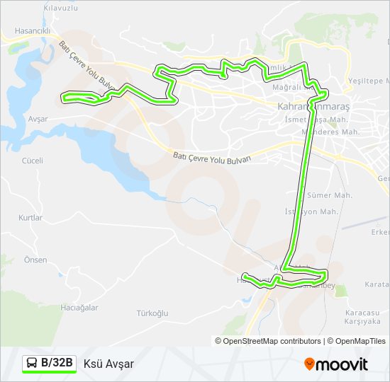 B/32B otobüs Hattı Haritası