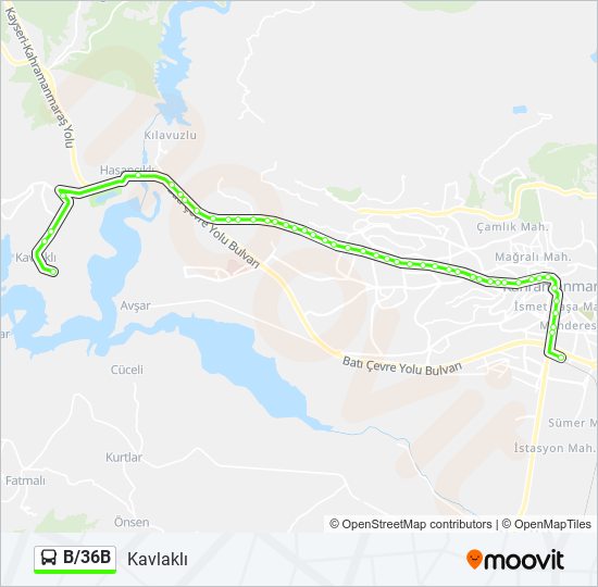 B/36B otobüs Hattı Haritası