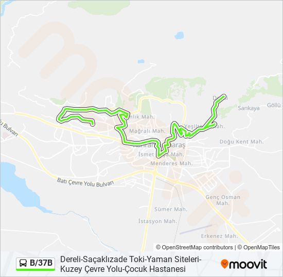 B/37B otobüs Hattı Haritası