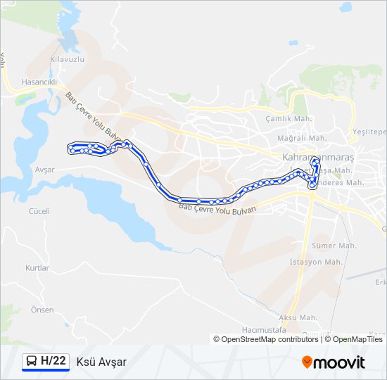 H/22 otobüs Hattı Haritası