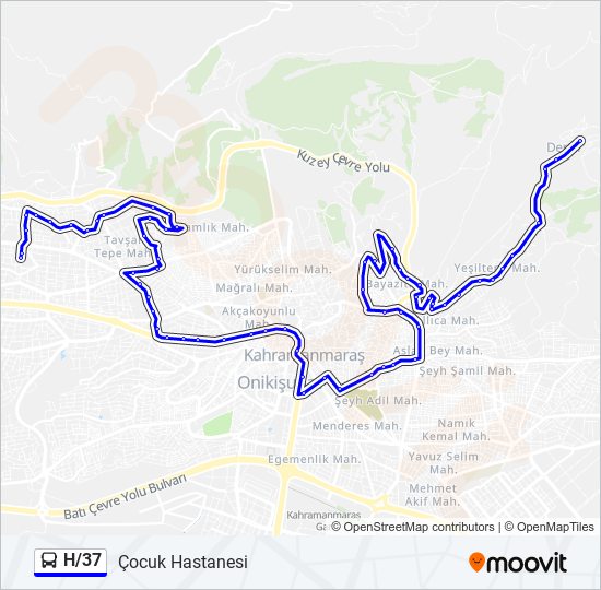 H/37 bus Line Map